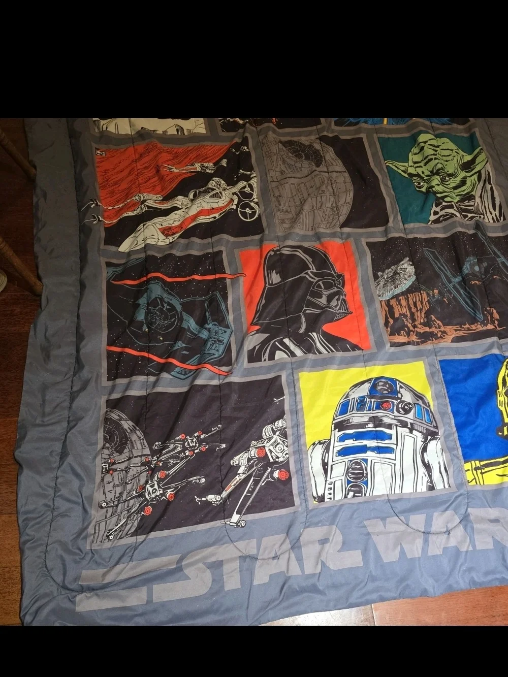 Vintage 70's- 80's Star Wars Gray Comforter with Multi-Color Character Panels